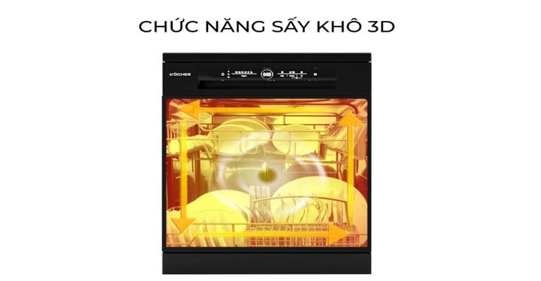 Công nghệ sấy 3D giúp bao vệ gia đình bạn khỏi các mầm bệnh gấp 3 lần so với các phương pháp sấy thông thường Máy rửa bát Kocher KDEU 8828BL