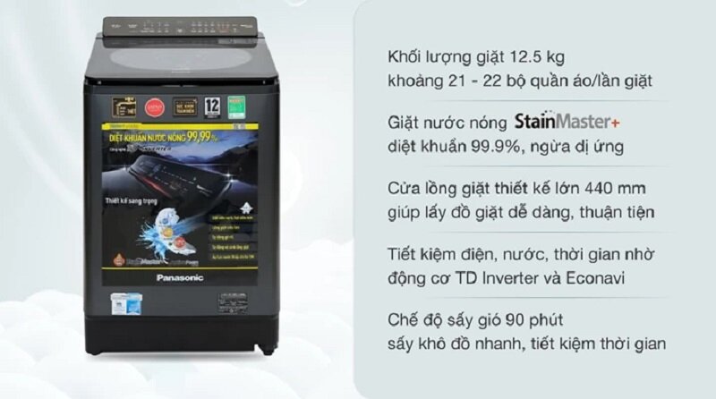 TOP 4 máy giặt Panasonic Inverter 12.5 Kg chất lượng tốt cho gia đình năm 2025