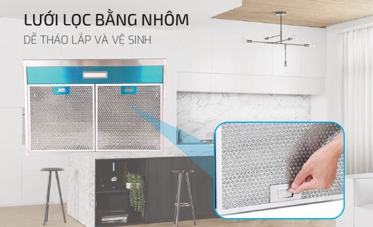 Máy hút mùi Teka CH 1070BT được trang bị với hai bộ lọc nhiều lớp chất liệu nhôm