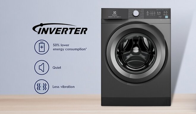 Máy giặt Electrolux Inverter 10kg EWF1024M3SB có màu đen sang trọng, đường nét tinh tế