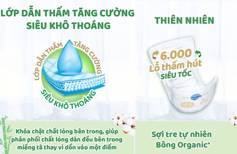 Tã Molfix sử dụng bông hữu cơ cùng sợi tre tự nhiên mang đến độ an toàn và mềm mìn cao cho da bé