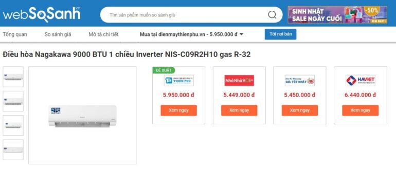 điều hòa Nagakawa 9000Btu 1 chiều Inverter NIS-C09R2H10 Gas R32