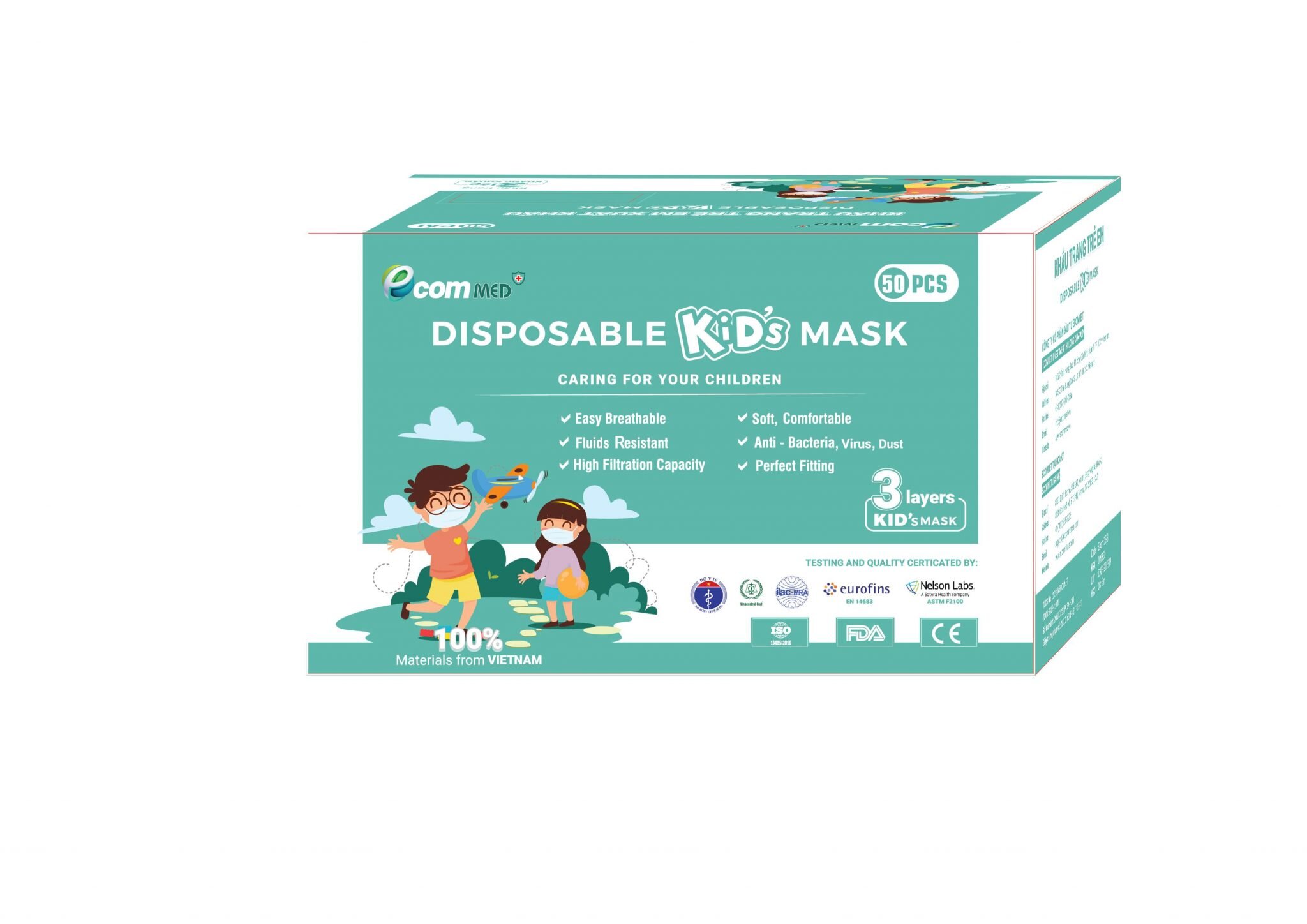 Khẩu trang Ecom Med Kid’s Mask Kháng Khuẩn 3 lớp cho trẻ em