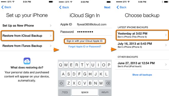 Khôi phục qua iCloud trên điện thoại