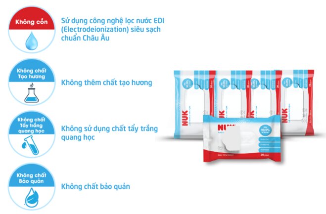 Thành phần của khăn ướt diệt khuẩn NUK không cồn