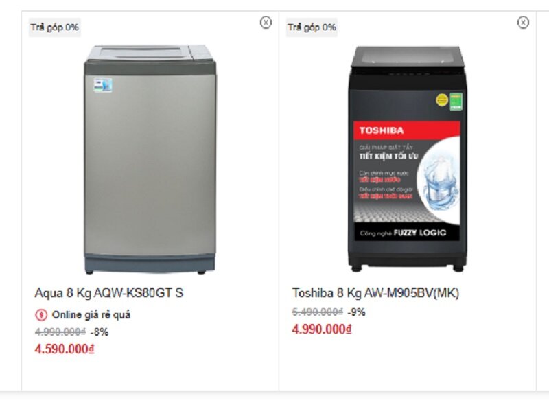 Giá máy giặt Toshiba 8kg AW-M905BV(MK) chỉ còn 4 triệu, lựa chọn 