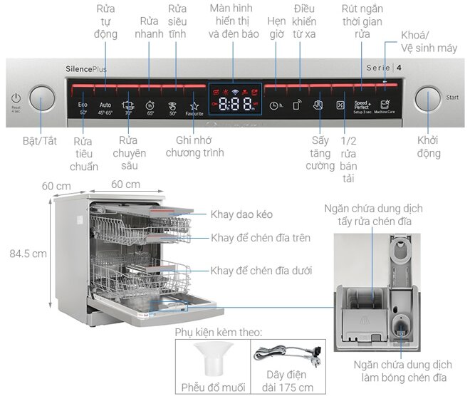 Máy rửa bát Bosch SMS4ECI26E 13 bộ cao cấp, tiết kiệm điện năng, làm sạch hoàn hảo