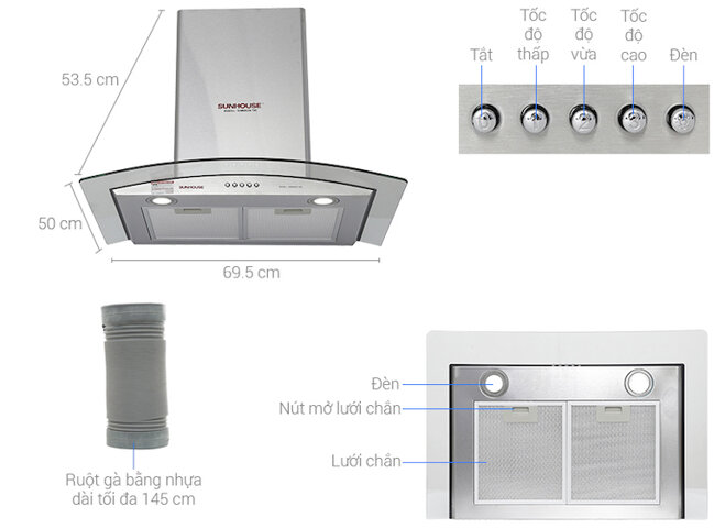 Máy hút mùi Sunhouse SHB6629 (SHB-6629) 70cm