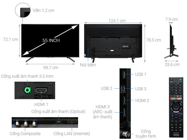 Tivi Sony 55X7000Gcó thiết kế sang trọng phù hợp với nhiều không gian