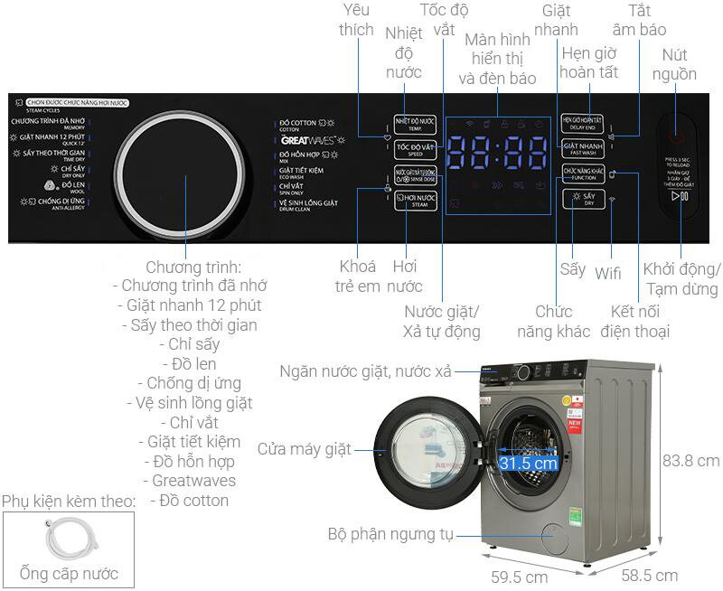 Máy giặt sấy Toshiba 10.5kg TWD-BM115GF4V(SK) giá chỉ 9 triệu đồng mà hội tụ toàn tính năng hiện đại