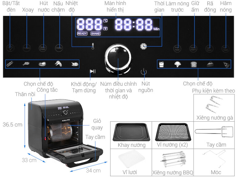 Nồi chiên không dầu Kalite Q12 còn được tích hợp tính năng tự ngắt khi quá nhiệt.