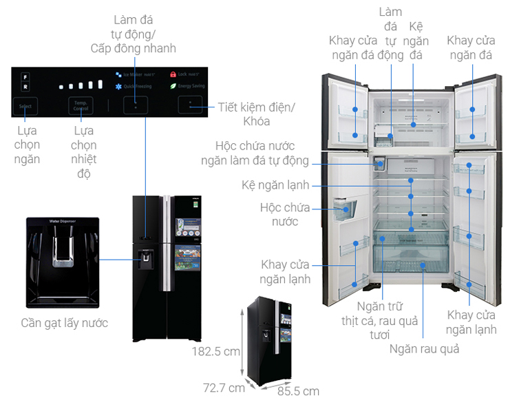 Tủ lạnh Hitachi 4 cánh với dung tích 540 lít