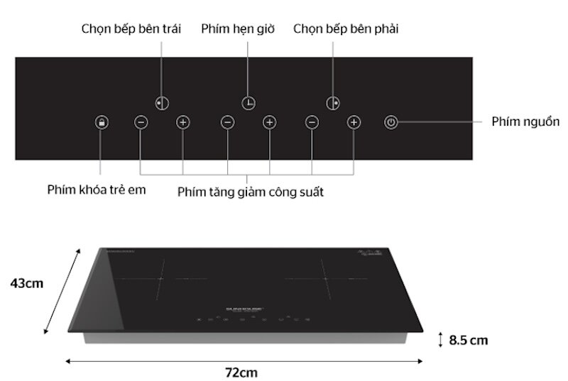 Bếp từ Sunhouse SHB-DI01 2 vùng nấu sở hữu kiểu dáng sang trọng