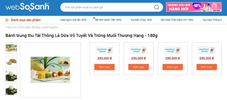 Bánh trung thu trứng muối lá dứa vỏ tuyết thượng hạng - Giá tham khảo khoảng 230.000 vnđ/ hộp