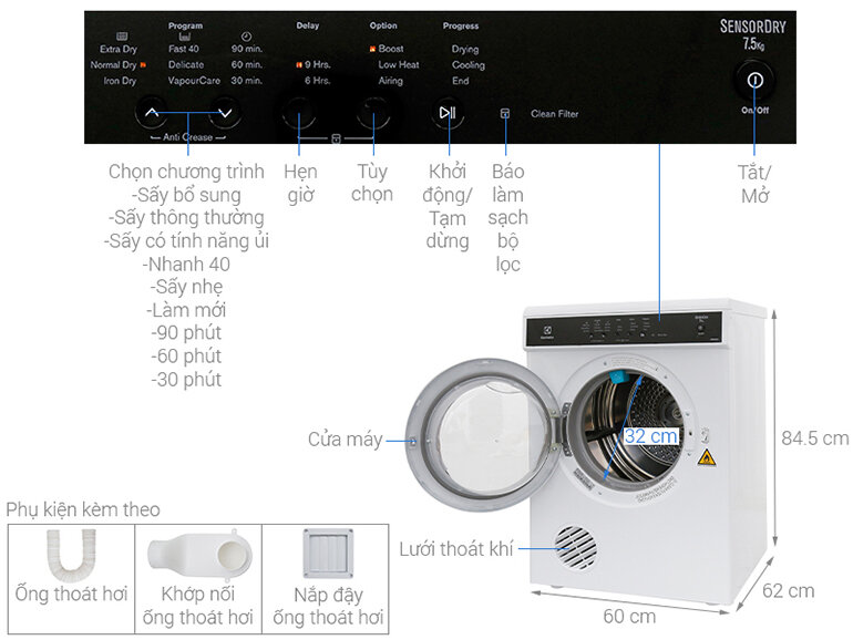 máy sấy quần áo Electrolux 7.5kg EDS755