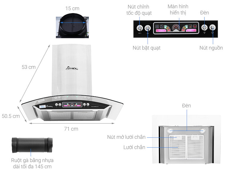 Máy hút mùi Apex APB6601-70C là lựa chọn lý tưởng cho không gian bếp
