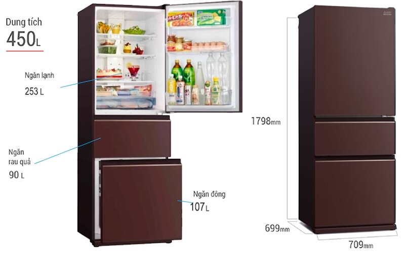 Tìm hiểu ưu điểm nổi bật của tủ lạnh Mitsubishi Inverter 450 lít MR-CGX56EP-GBR-V