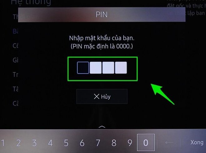 Nhập mã pin mặc định là 0000