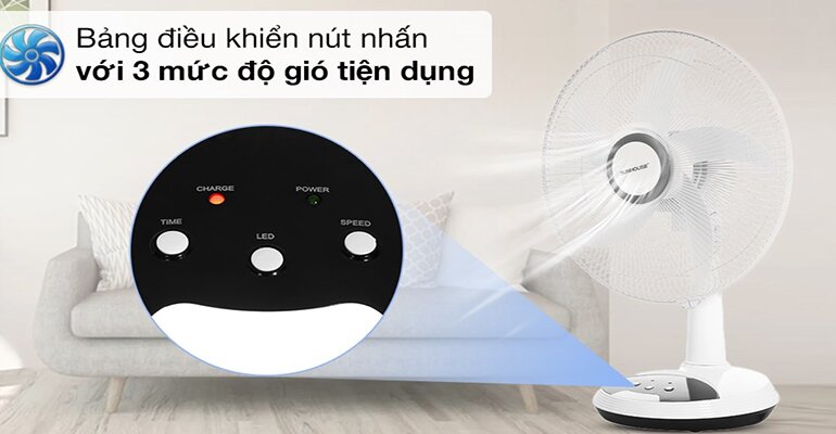 Quạt tích điện Sunhouse SHD7223 có thiết kế đèn led thông minh quạt tích điện Sunhouse SHD7223