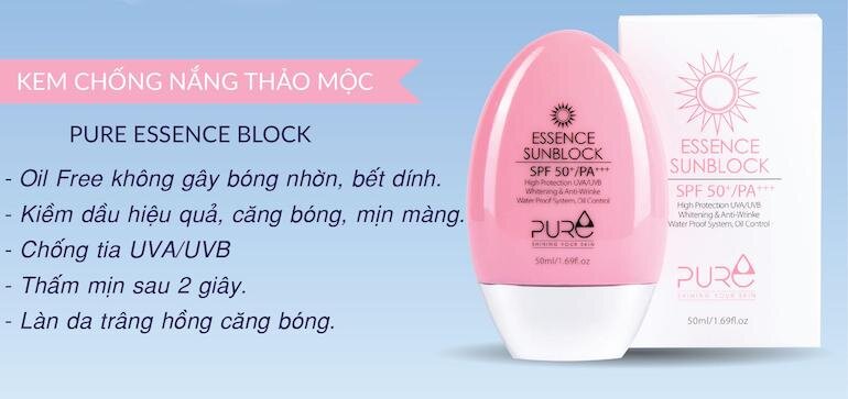 Sữa chống nắng Pure Essence Block chống lại tia UVA, UVB là tác nhân gây sạm da, ung thư da.