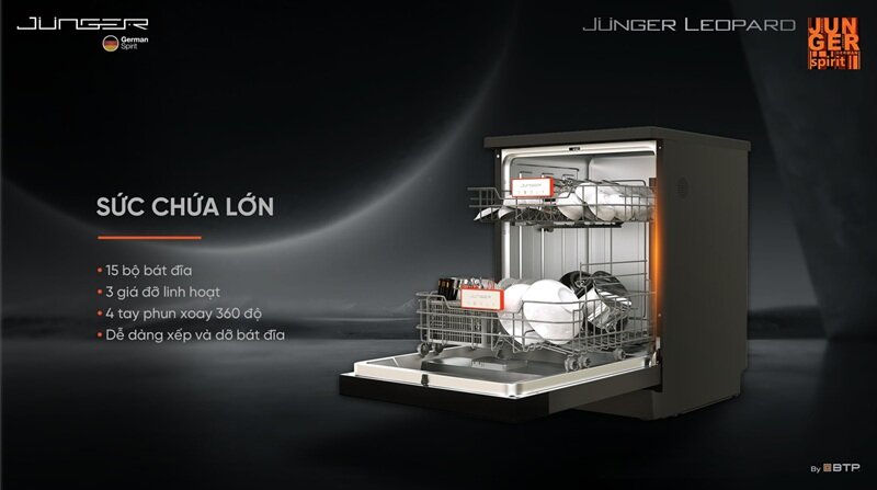 Máy rửa bát 15 bộ Junger DWJ-163-MS chinh phục người dùng nhờ loạt tính năng ấn tượng