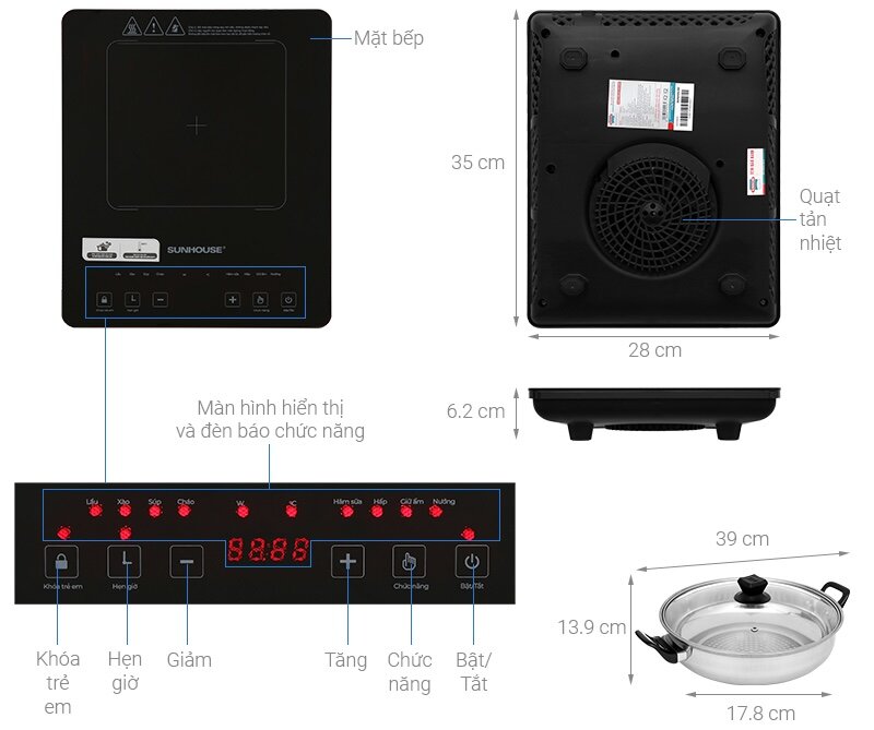Đánh giá chi tiết bếp từ Sunhouse SHD6805 từ tính năng đến thiết kế