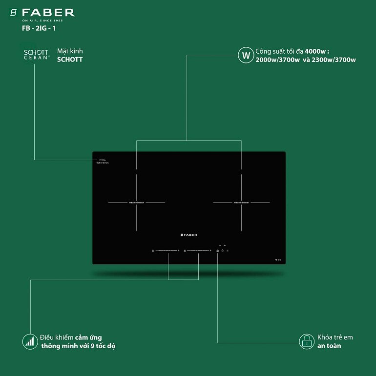 Bếp từ âm 2 vùng nấu Faber FB 2IG