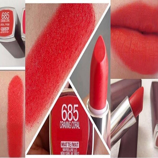 Dòng son môi màu đỏ cam Maybelline Creamy Matte #685 phổ biến