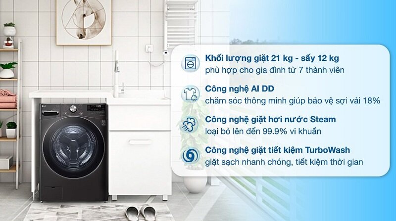 Máy giặt lg sấy khô LG F2721HVRB