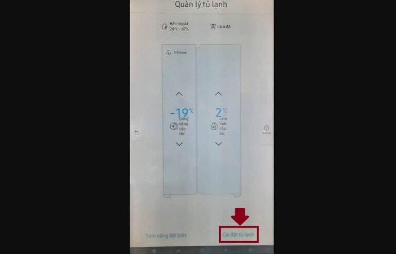 Giao diện cài đặt nhiệt độ tủ lạnh Samsung Family Hub