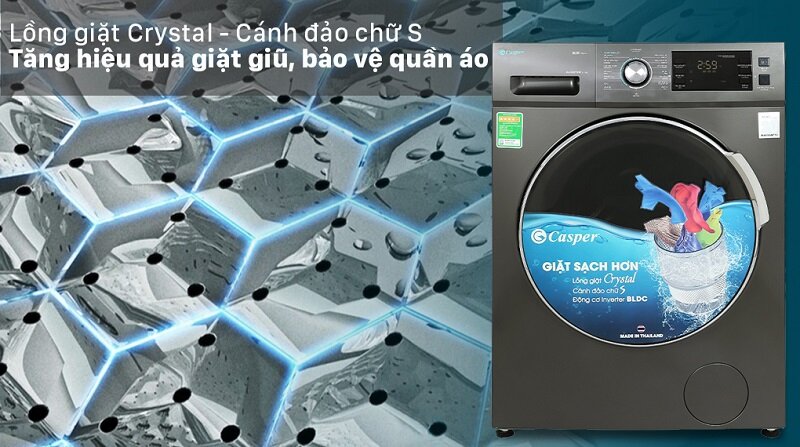 Máy giặt lồng ngang Casper Inverter 10.5 kg WF-105I150BGB giá chỉ 5 triệu mà chất lượng 