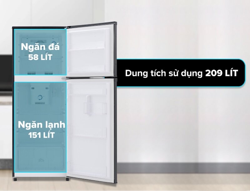 Tủ lạnh Funiki 209 lít HR T6209TDG có dung tích nhỏ, phù hợp cho 2 - 3 người sử dụng