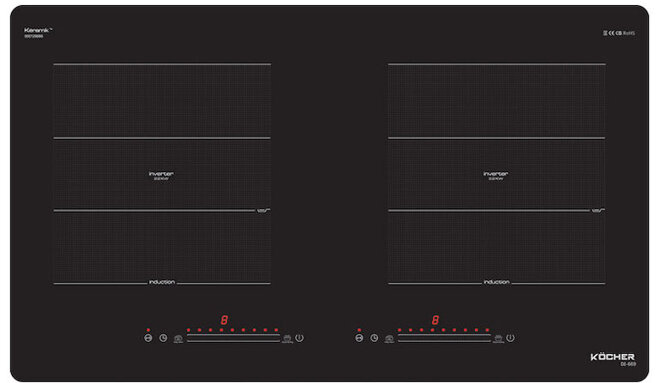 Bếp từ Kocher DI 669 có thiết kế lắp âm sang trọng với 2 vùng nấu vô cùng tiện lợi.