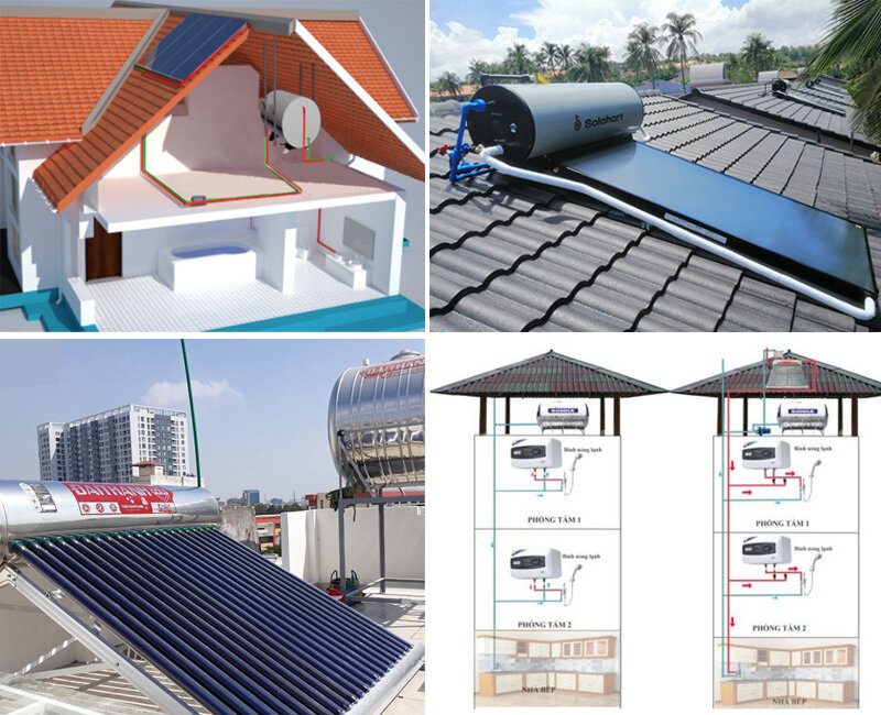 4 sơ đồ lắp máy nước nóng năng lượng mặt trời phổ biến