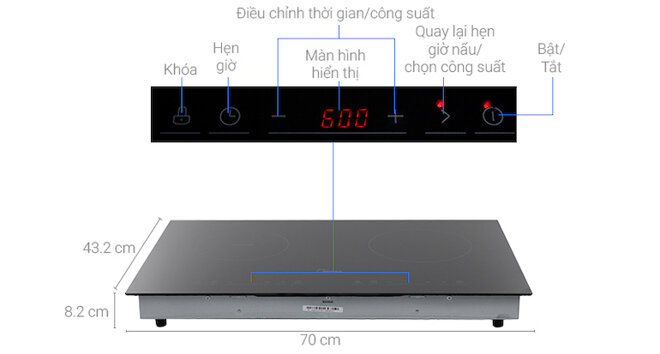 Nút nguồn mở hoặc tắt bếp