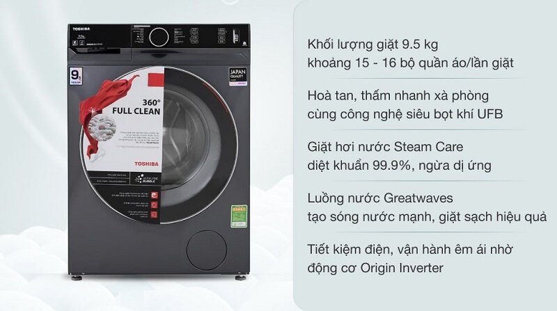TOP 5 máy giặt Toshiba cửa ngang 9kg đến 9.5kg năm 2025