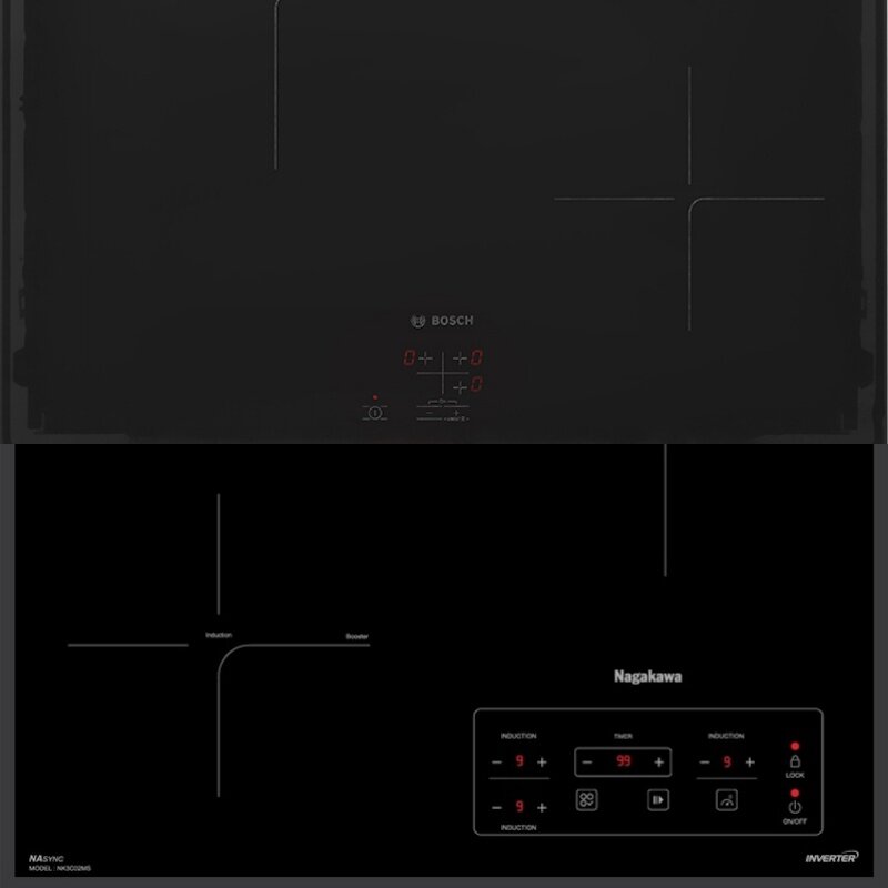 Khám phá điểm giống nhau giữa bếp từ Bosch PUC61KAA5E và Nagakawa NK3C02MS