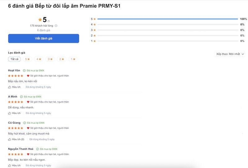 Bếp từ Pramie PRMY-S1 xem ngay đánh giá từ người dùng