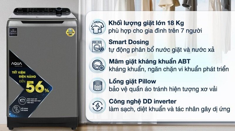 So sánh chi tiết máy giặt Panasonic Inverter 18 kg NA-FD180W3BV và Aqua AQW-DR180UHT PS