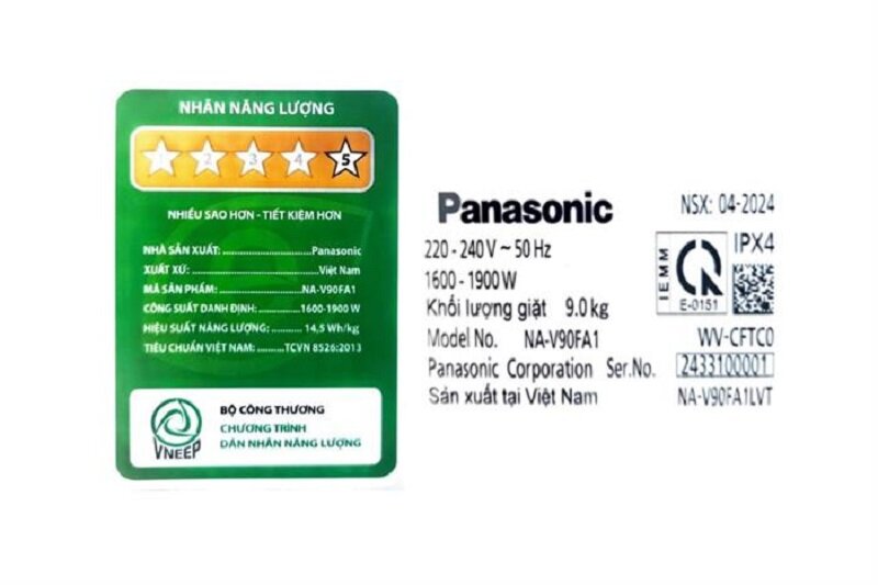Máy giặt Panasonic 9kg NA-V90FA1LVT giá còn 6,8 triệu, lựa chọn 