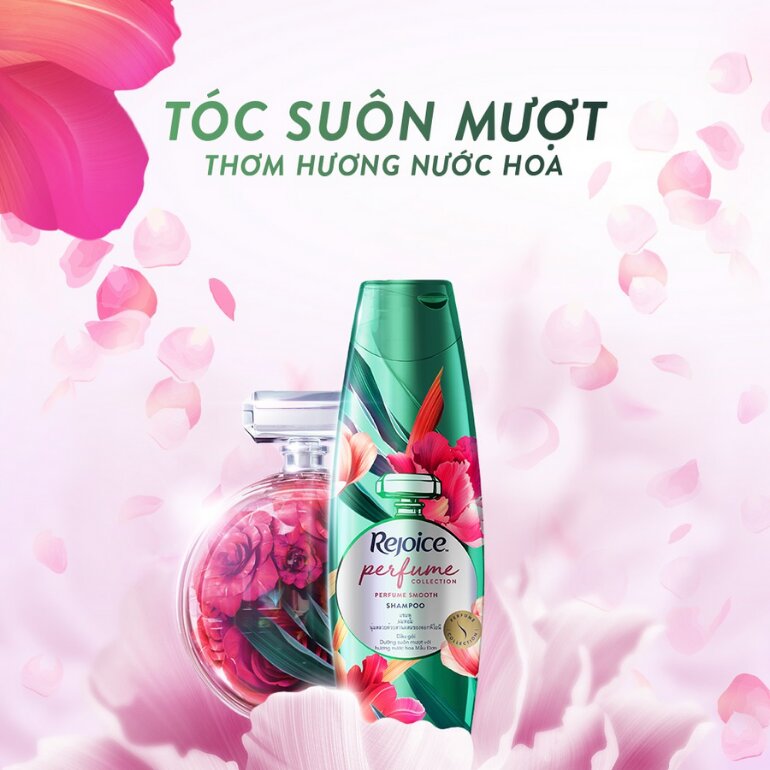 Tóc suôn mượt với dầu xả tóc Rejoice hoa mẫu đơn