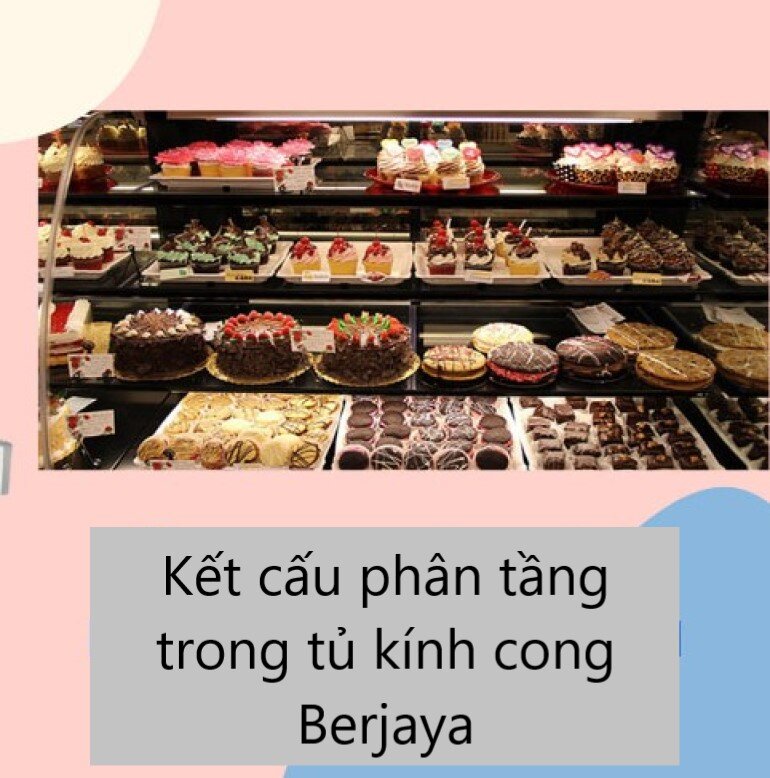 Thiết kế 4 tầng của tủ Berjaya CCS-18SS-3 giúp trưng bày bánh dễ dàng