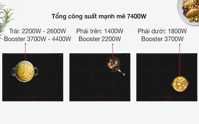 Bếp từ âm Bosch PID775DC1E có mức công suất mạnh mẽ