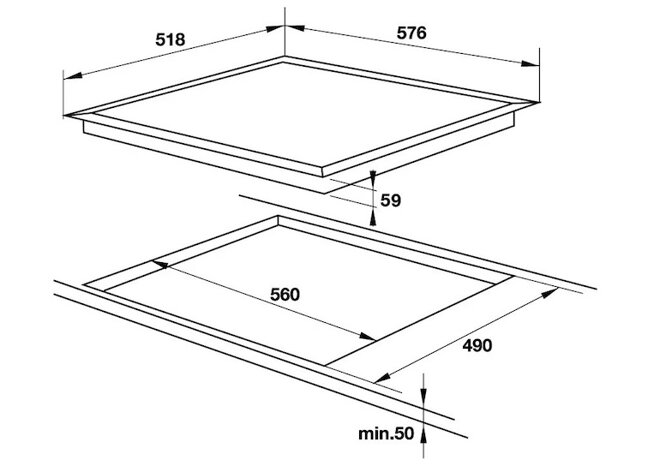 Kích thước bếp từ Hafele 4 vùng nấu HC - I604D