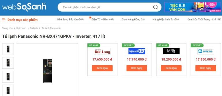 Giá tủ lạnh Panasonic Inverter 417 lít NR-BX471GPKV bao nhiêu tiền?