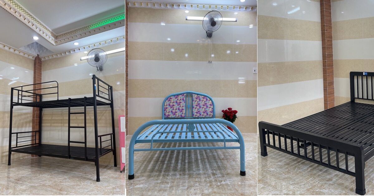 Bật mí 1 xưởng sản xuất giường sắt hộp cao cấp, hiện đại, đủ size 1m2 1m4 1m6 1m8