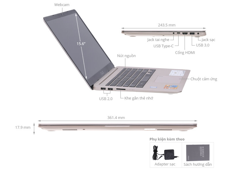 Laptop Asus Vivobook S15 S510UQ có thiết kế siêu mỏng