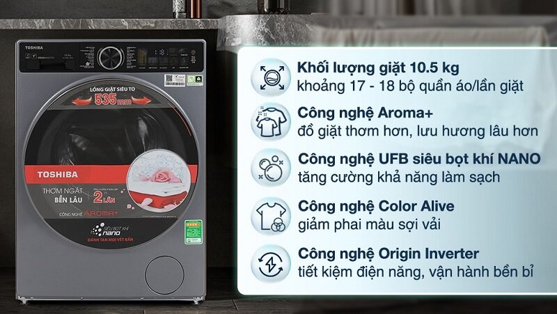 Máy giặt 2024 Toshiba Inverter 10.5 kg TW-T25BU115MWV(MG)