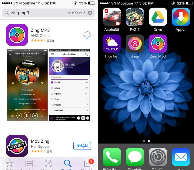 Ứng dụng Zing.mp3 hỗ trợ tải nhạc trên điện thoại iPhone