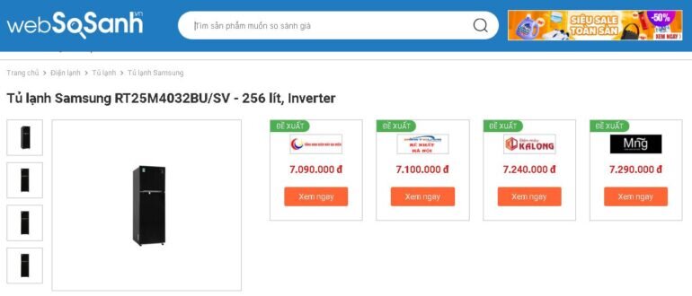 giá tủ lạnh Samsung Inverter 256 lít RT25M4033S8/SV